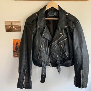 Vintage Biker Leather Jacket Unisex Large Cropped